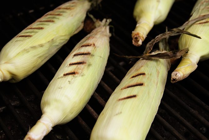 Corn on grill with grill marks