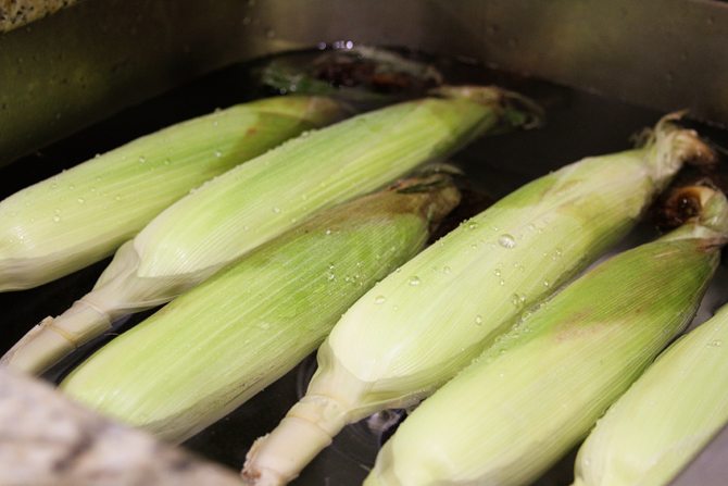 Corn soaking in water