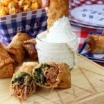 Pulled Pork and Collard Green Egg Rolls with Alabama White BBQ Dipping Sauce