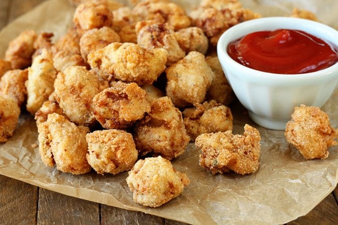 The cornbread crust on these Cornbread Crusted Ranch Chicken Bites gives them amazing crunch!