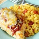 This Cheesy Salsa Chicken and Rice is the perfect one-dish meal. Prep and clean-up are a cinch and the flavors are amazing!