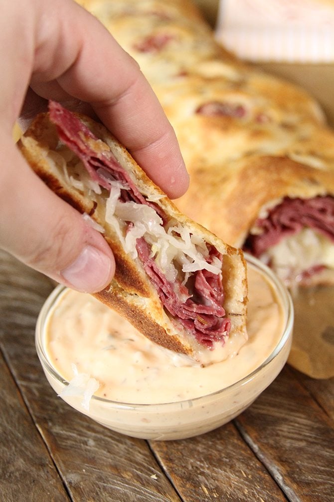 Give the classic sandwich a fun makeover your family will love with this Reuben Stromboli recipe! 