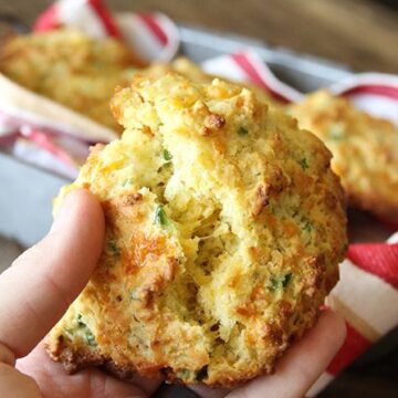 These Cheddar Jalapeño Cornbread Drop Biscuits combine two of my favorite breads into one delicious, easy-to-make recipe that's perfect with nearly any meal!