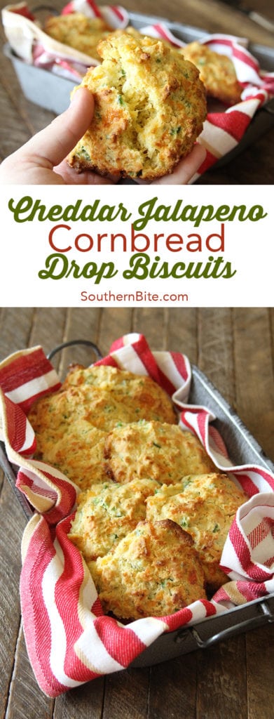 These Cheddar Jalapeño Cornbread Drop Biscuits combine two of my favorite breads into one delicious, easy-to-make recipe that's perfect with nearly any meal!