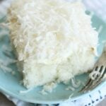Slice of Easy Coconut Sheet Cake