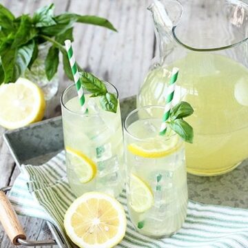 Basil lemonade in glasses.
