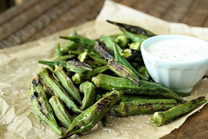 Grilling okra is my new favorite way to cook it! Tons of flavor and no slime! 