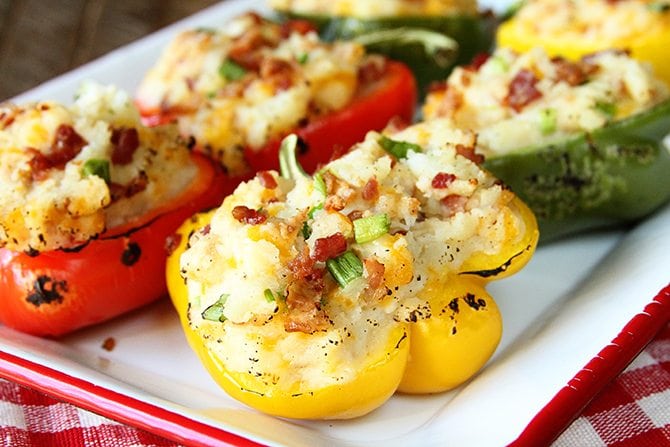These Grilled Twice Baked Potato Stuffed Peppers are the perfect addition to your summer menu!