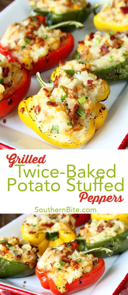These Grilled Twice Baked Potato Stuffed Peppers are the perfect addition to your summer menu!  