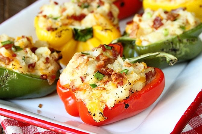 These Grilled Twice Baked Potato Stuffed Peppers are the perfect addition to your summer menu!
