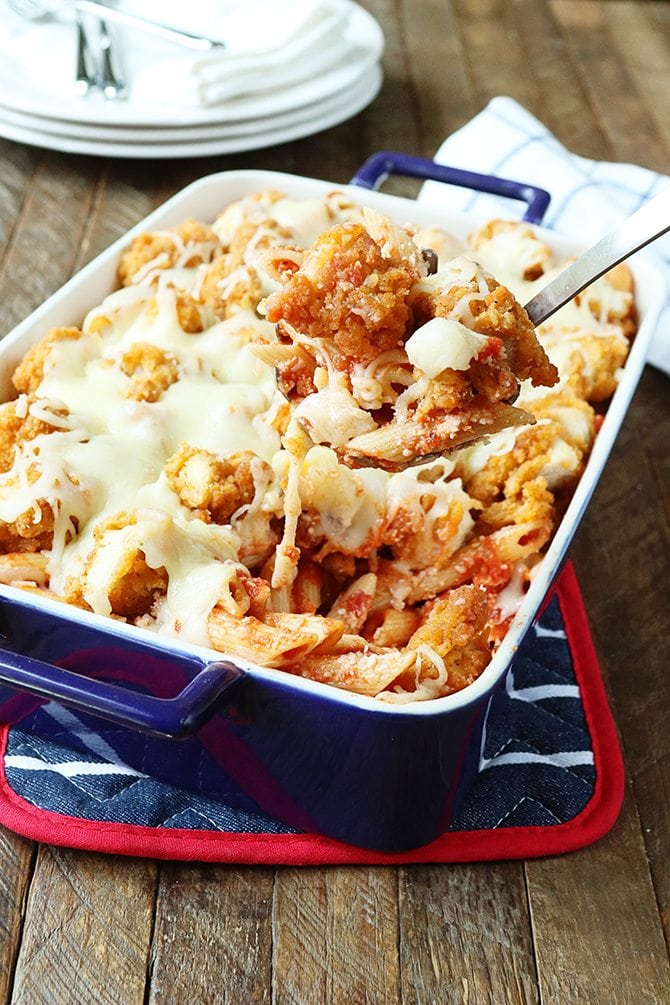 This Chicken Parmesan Bake turns the classic recipe into an amazingly easy casserole your family will love!