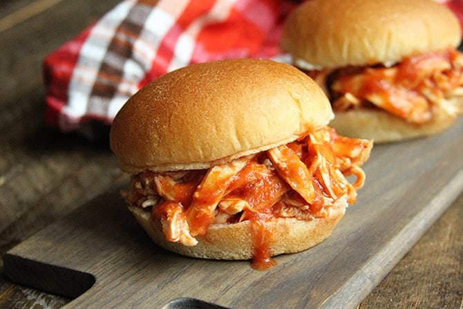This Slow Cooker Sloppy Joe Chicken recipe only calls for 2 ingredients and gets supper on the table with absolutely no fuss!