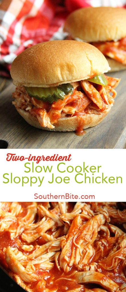 This Slow Cooker Sloppy Joe Chicken recipe only calls for 2 ingredients and gets supper on the table with absolutely no fuss!