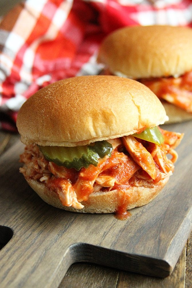 This Slow Cooker Sloppy Joe Chicken recipe only calls for 2 ingredients and gets supper on the table with absolutely no fuss!