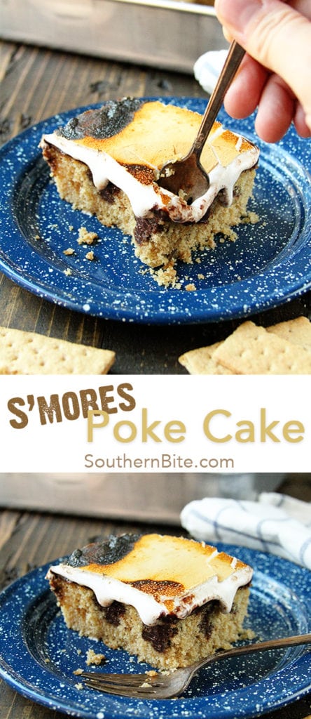 This S'mores Poke Cake recipe turns the campfire favorite into any anytime treat!