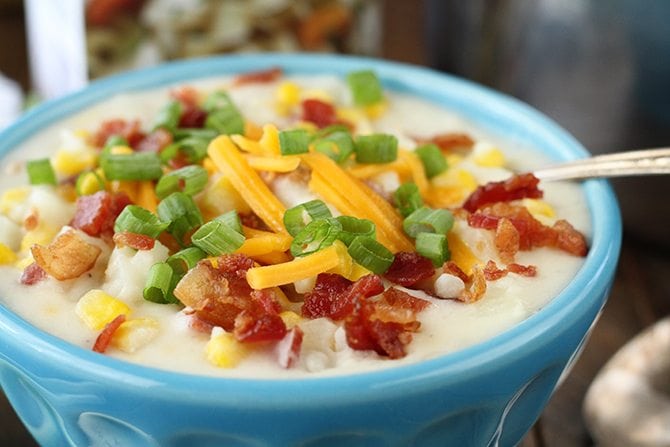 This Bacon Corn Chowder recipe is ready in about 30 minutes and there's no peeling or chopping! It's easy and delicious!