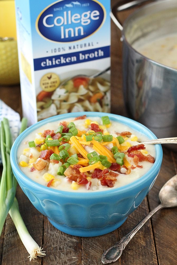 This Bacon Corn Chowder recipe is ready in about 30 minutes and there's no peeling or chopping! It's easy and delicious!