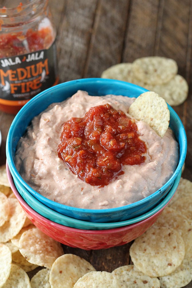 Three simple ingredients are all you need to create the easy and tasty Salsa Chicken Dip!