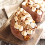 Twice Baked Sweet Potatoes on a cutting board