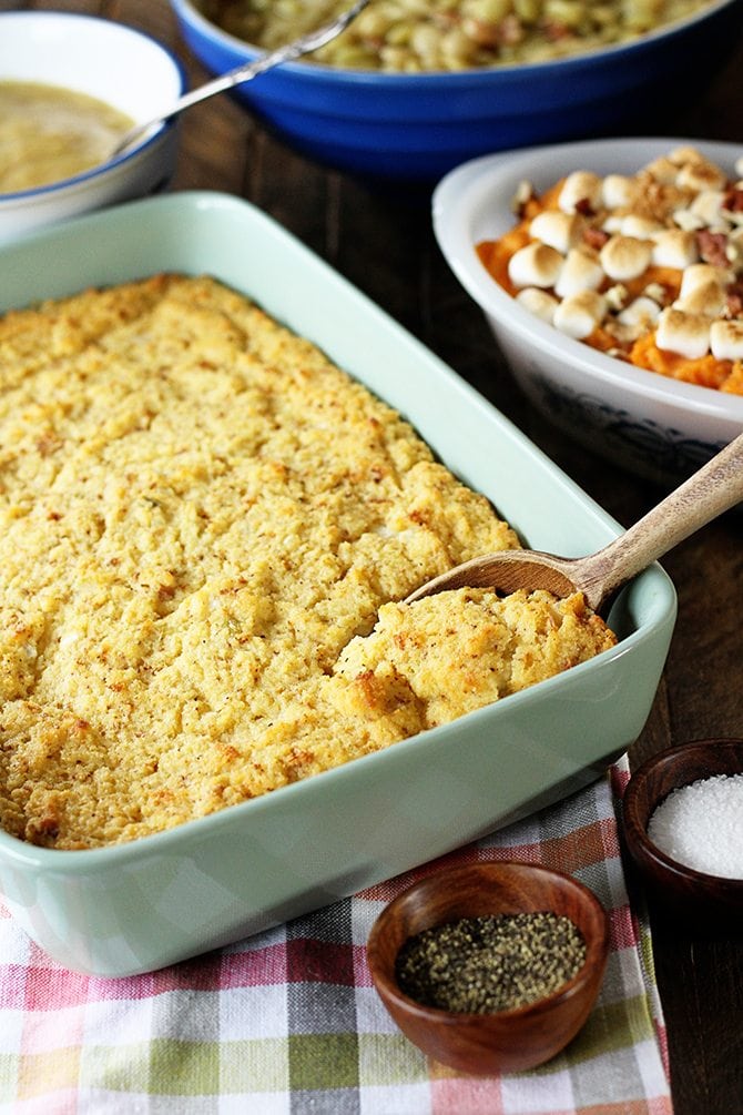 Scoop of Southern Cornbread Dressing