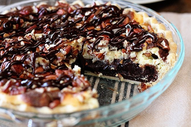 This fudgy top-prize winning Cream Cheese Brownie Pie needs nothing more than an ice-cold glass of milk to make a perfect ending to any meal.
