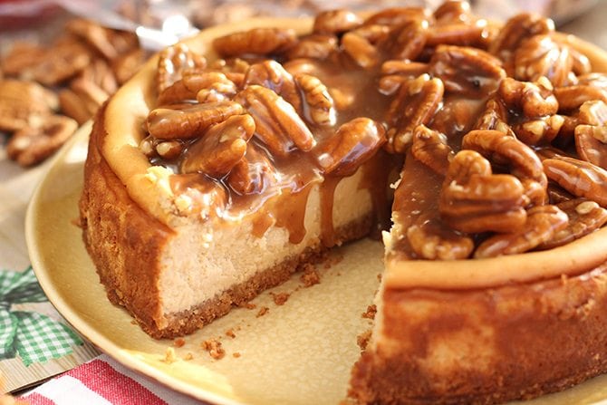 Slice missing from Easy Caramel Pecan Cheesecake