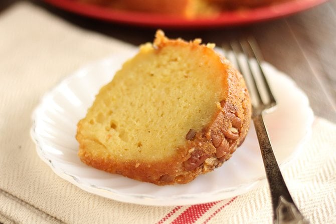 Slice of easy rum cake. 