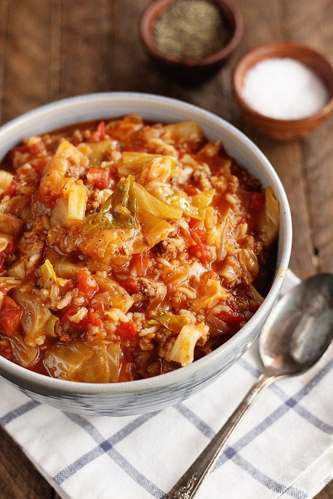Instant Pot Stuffed Cabbage with serving spoon