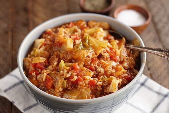 Instant Pot Stuffed Cabbage Soup being served
