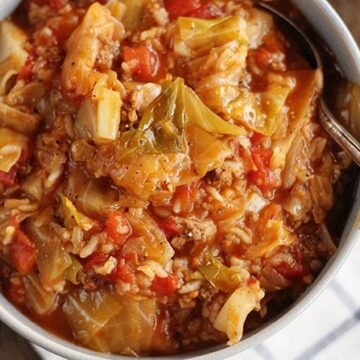 Instant Pot stuffed Cabbage in white serving bowl