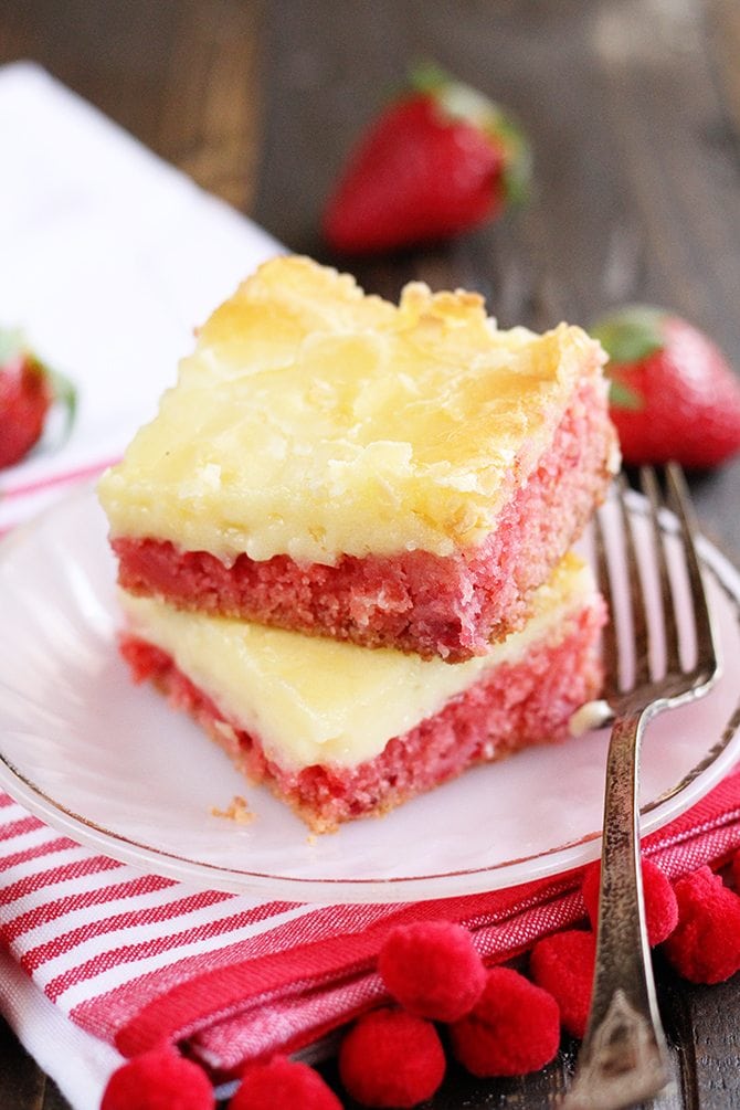Slices of Strawberry Chess Bars stacked