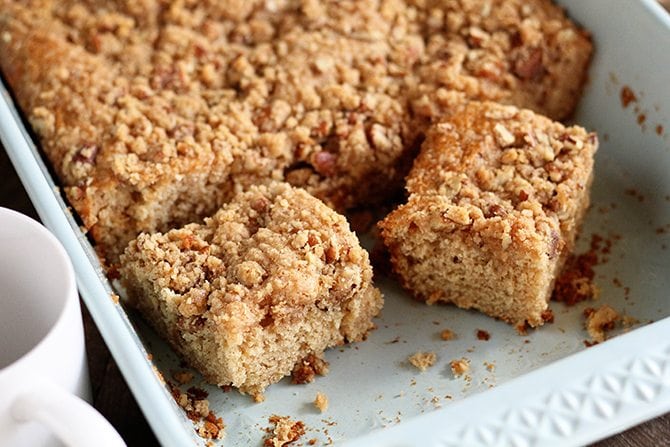 Buttermilk Coffee Cake with pieces missing