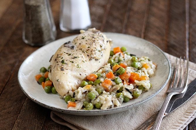 Chicken and Wild Rice Bake on serving dish