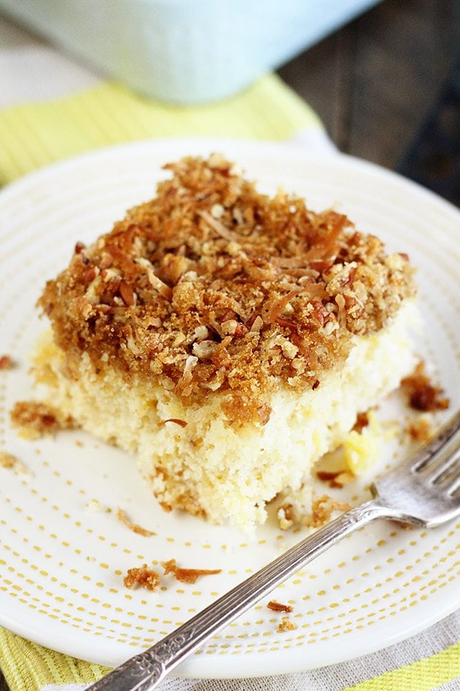 Closer photo of Pineapple Cake with Coconut Crumb Topping