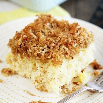 Slice of Pineapple Cake with Coconut Crump Topping