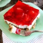 Slice of Strawberry Pretzel Salad serving on fork