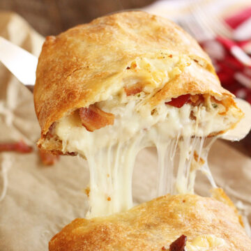 Chicken Bacon Ranch Stromboli being served on a fork