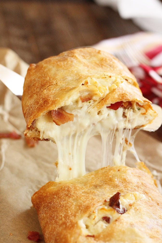 Chicken Bacon Ranch Stromboli being served on a fork