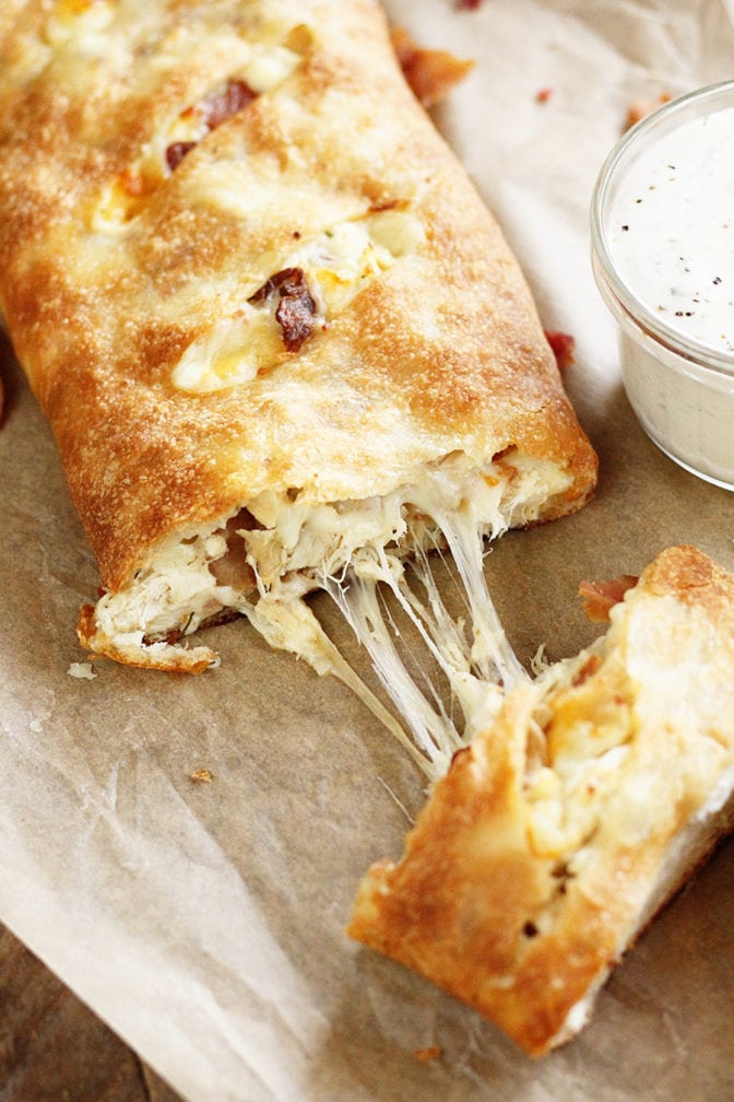 Chicken Bacon Ranch Stromboli being sliced