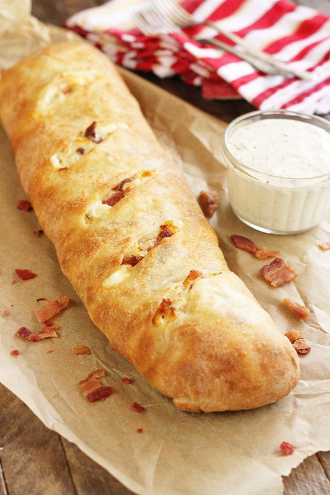 Chicken Bacon Ranch Stromboli before slicing