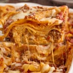 Serving of lasagna.