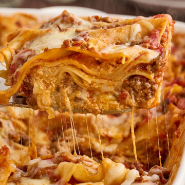 Serving of lasagna.
