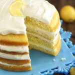 lemon Cream Cake with slice missing