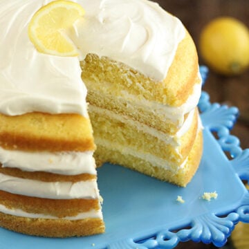 lemon Cream Cake with slice missing