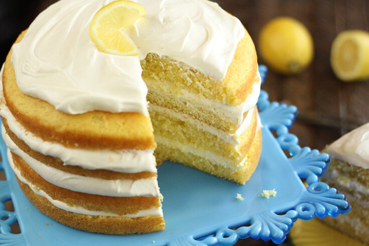 lemon Cream Cake with slice missing