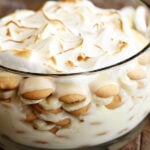 Banana Pudding layered in clear glass bowl
