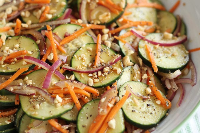 Above photo of Garlic Soy Cucumber salad close photo