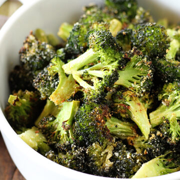 Roasted Broccoli in white bowl
