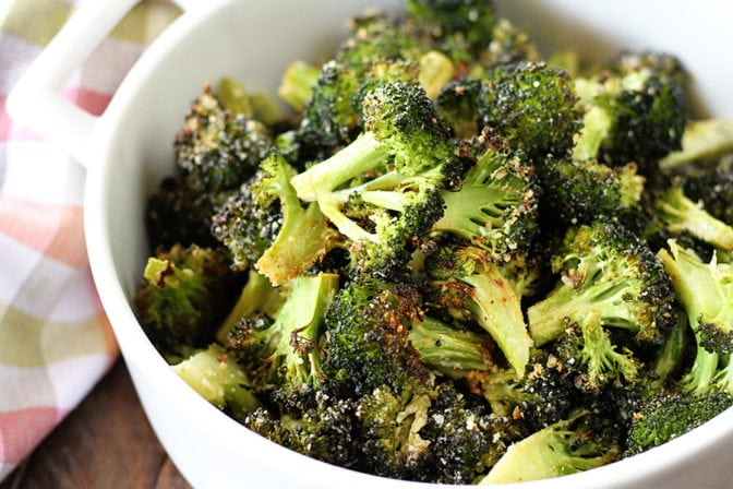 Roasted Broccoli in white bowl