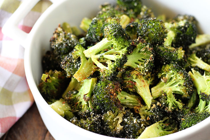 Roasted Broccoli in white bowl